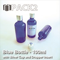 100ml Blue Bottle with Silver Cap and Dropper Insert - 10Pcs